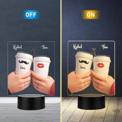 Personalized Coffee Cups Cute LED Night Light Customizable Names, Warm White Light Gift for Valentines Day, Girlfriend Boyfriend Romantic Gift